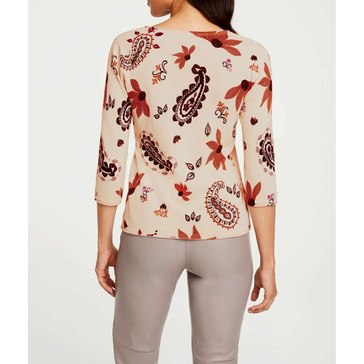 Designer-Druckpullover beige-bunt