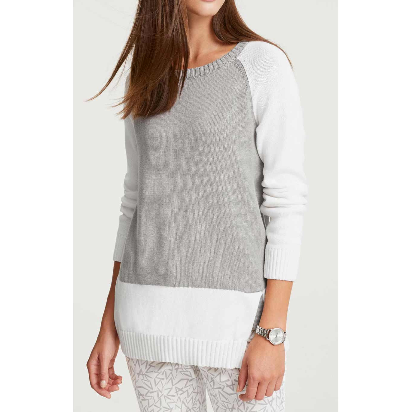 Designer-Pullover grau-ecru