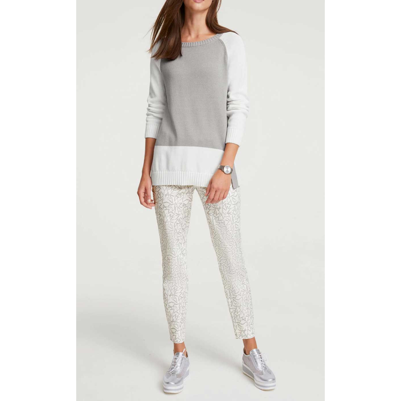 Designer-Pullover grau-ecru