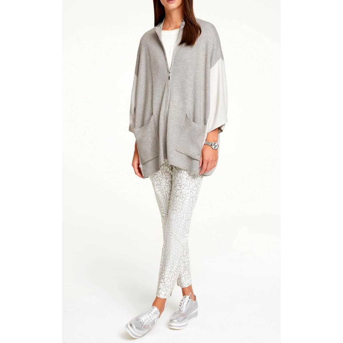 Designer-Oversized-Strickjacke grau-melange