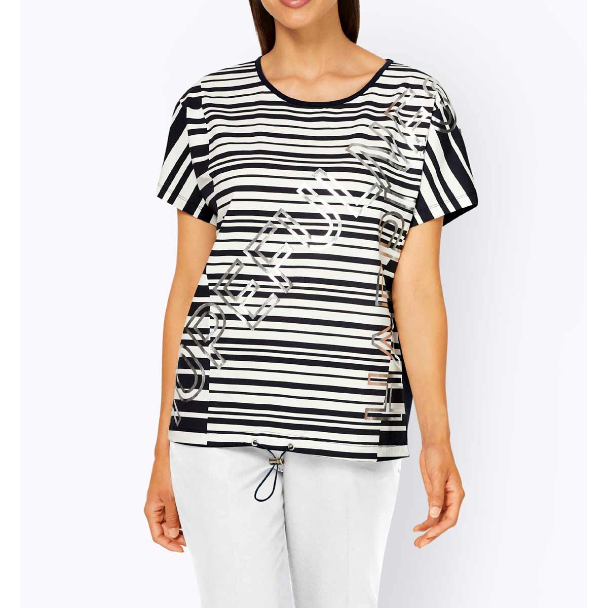 Designer-Shirt m.Folienprint-Schriftzug marine-ecru