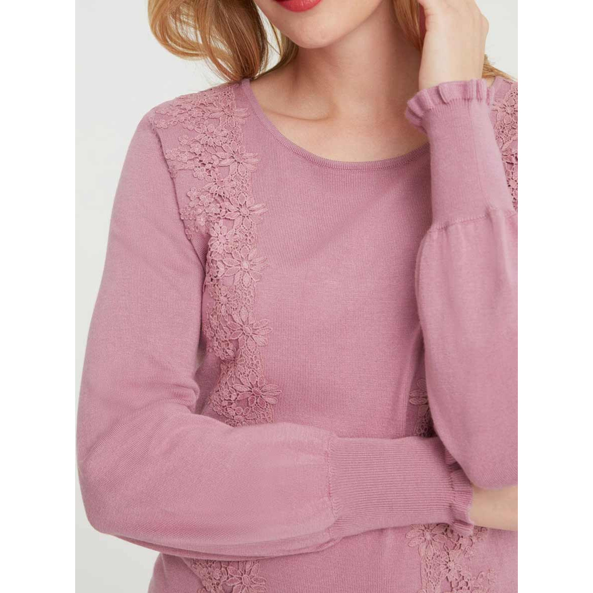 Designer-Pullover m. Spitze smokerose