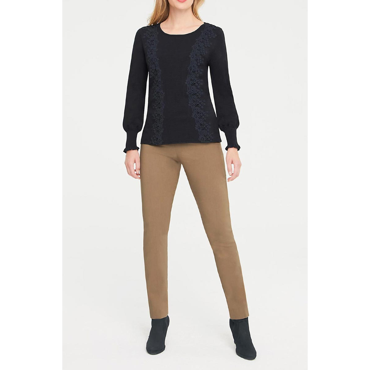 Designer-Pullover m. Spitze schwarz