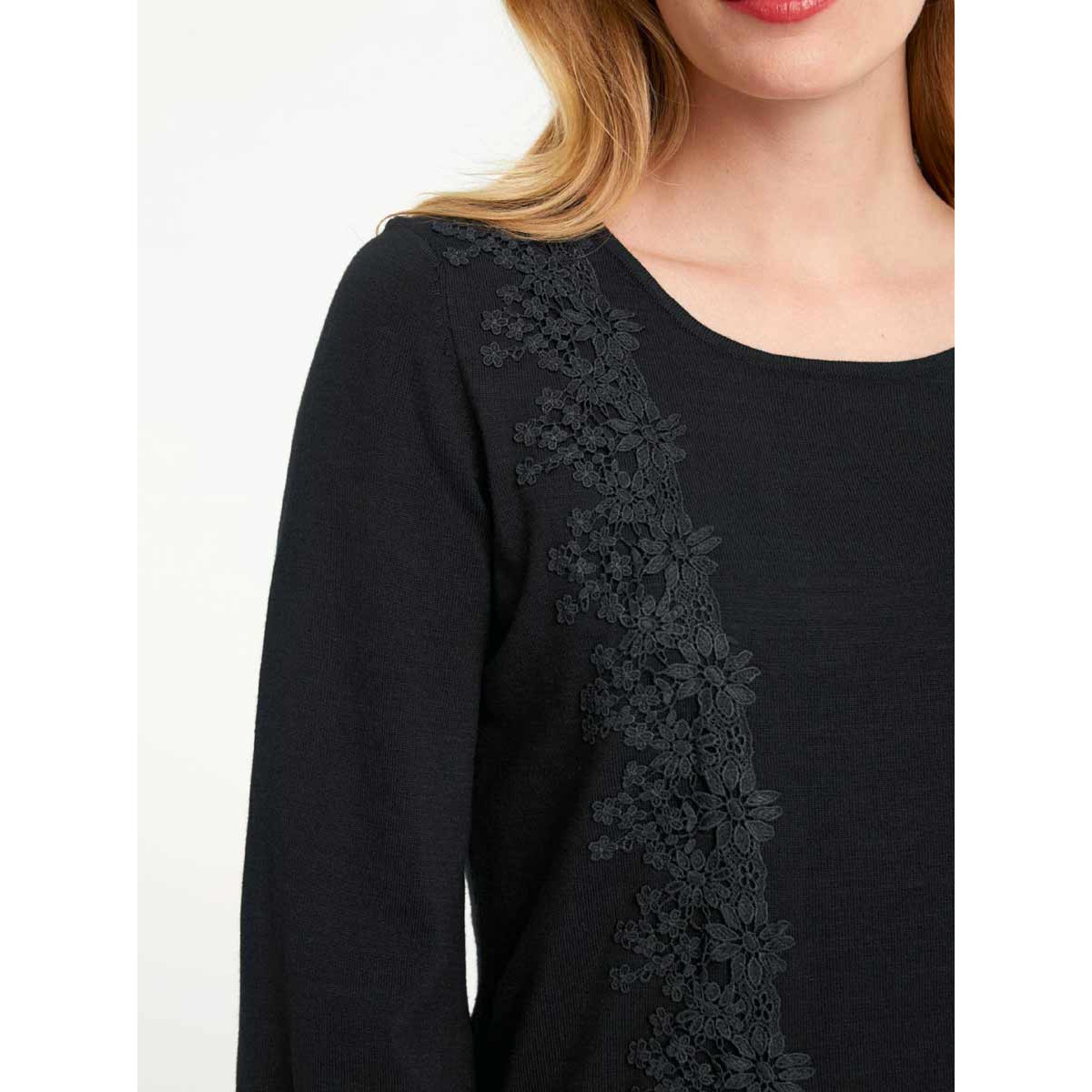 Designer-Pullover m. Spitze schwarz