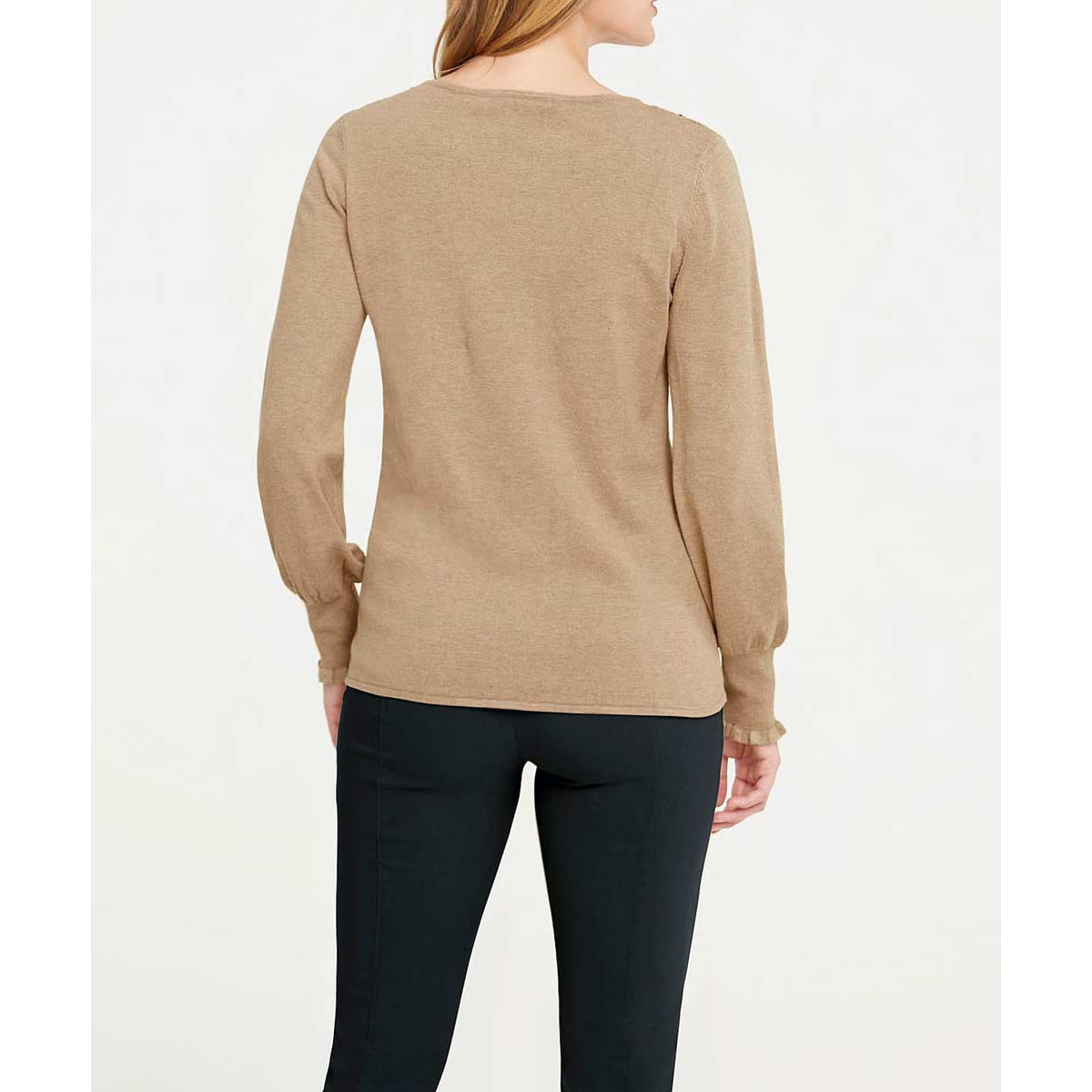 Designer-Pullover m. Spitze camel-melange