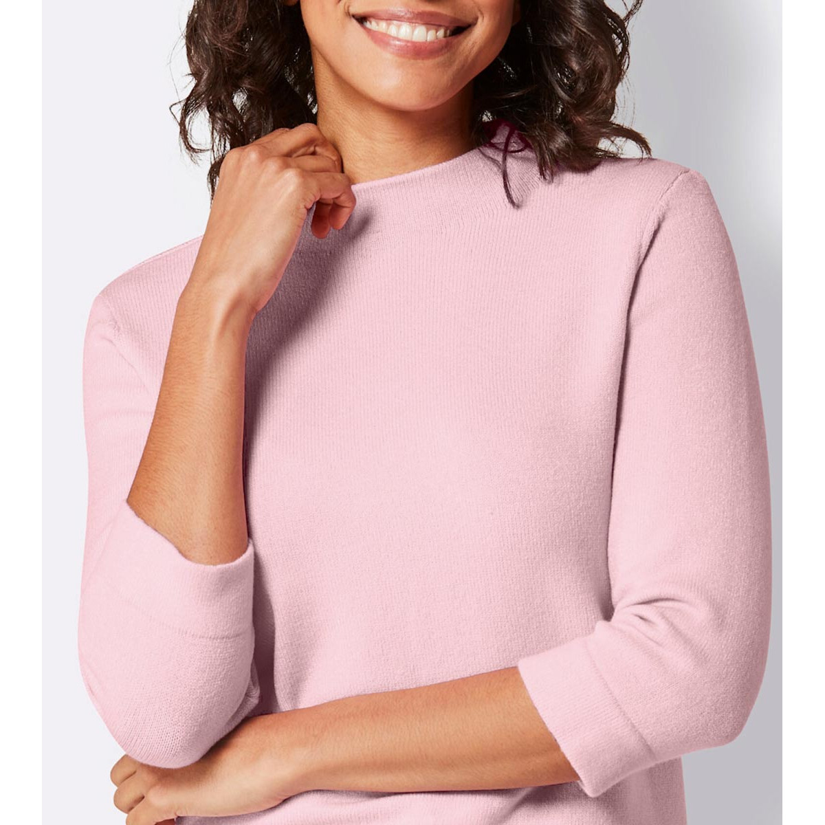 3/4-Ärmeln-Pullover m. Stehkragen rosé