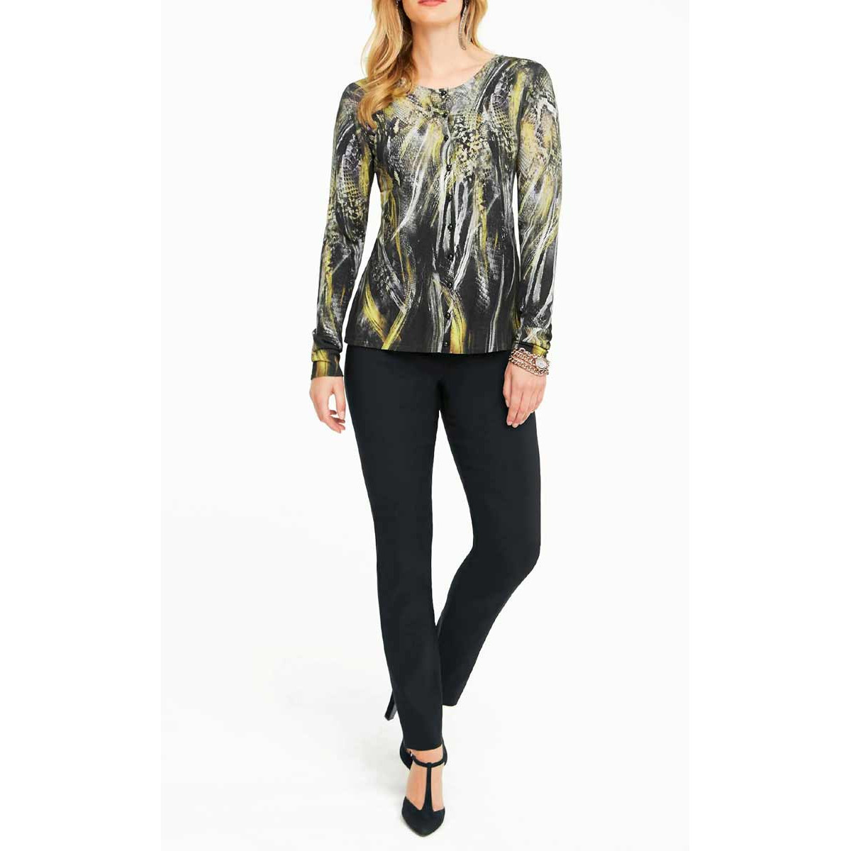 Designer-Strickjacke schwarz-limone