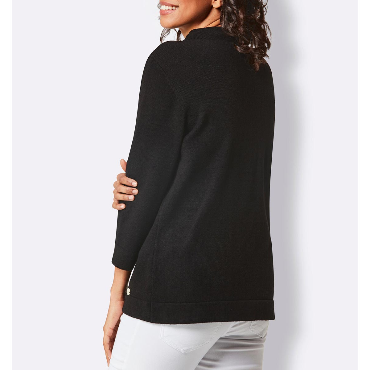 3/4-Ärmeln-Pullover m. Stehkragen schwarz