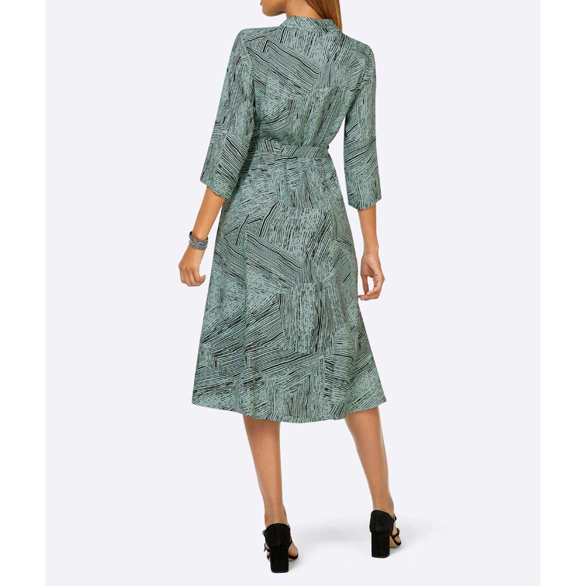 Druckkleid m. Krempelärmeln salbei-schwarz