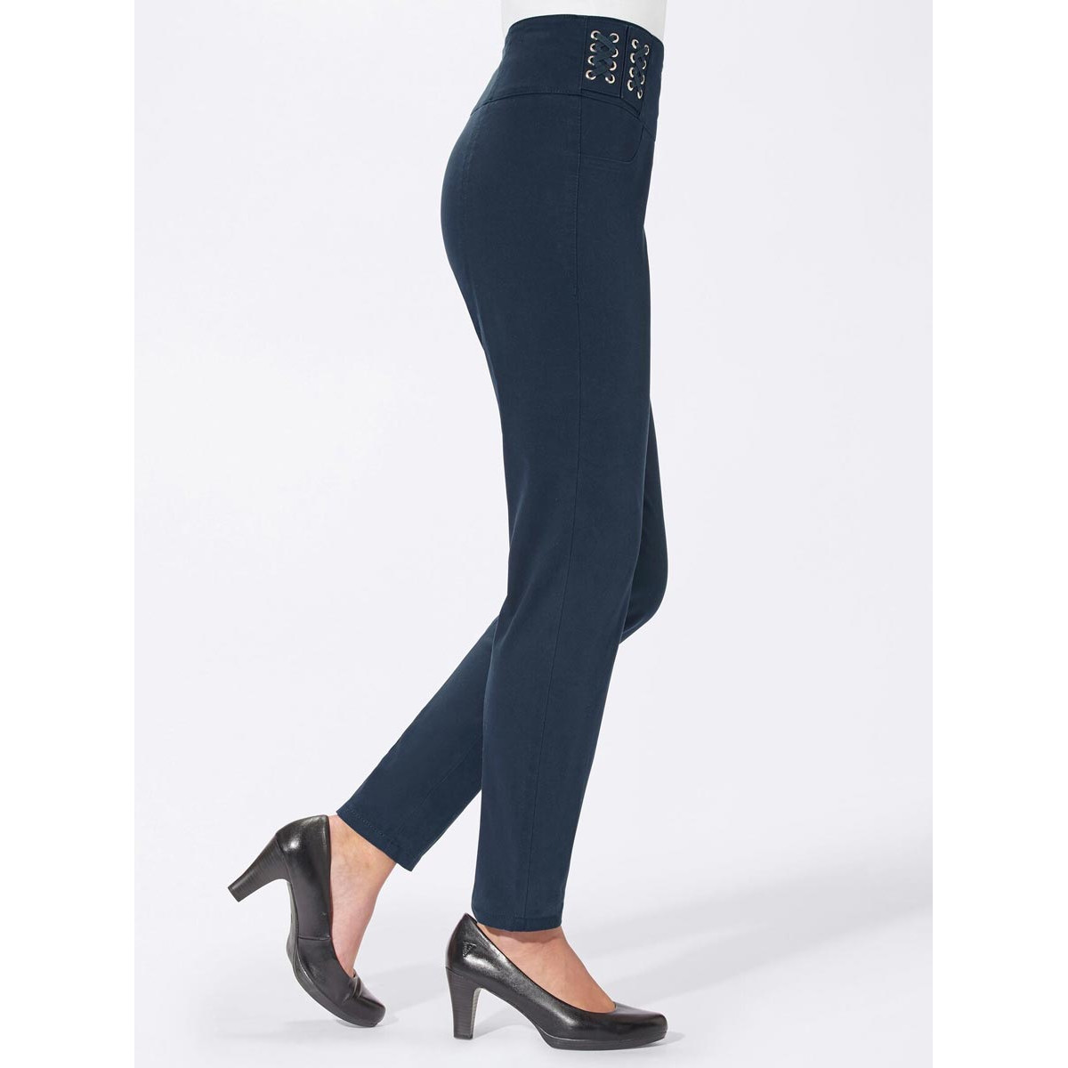 Stretch-Twill-Hose m. Zierschnürung marine