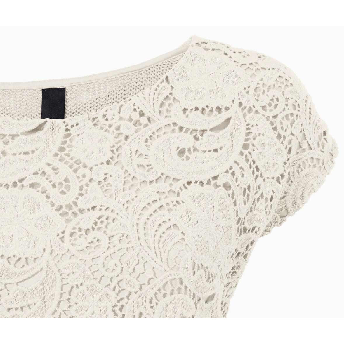 Designer-Stricktop m.Spitze-und Plisseeecru