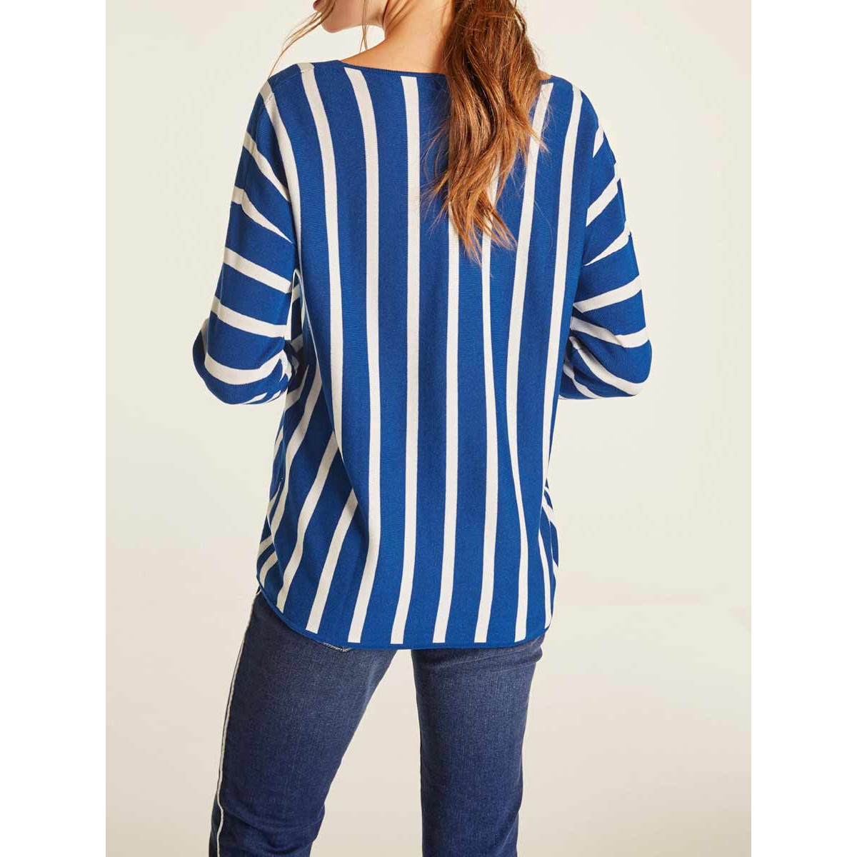 Designer-Streifenpullover blau-offwhite