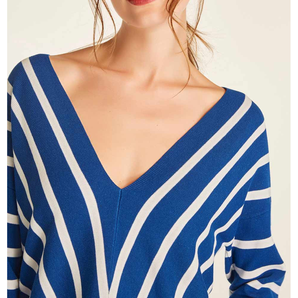 Designer-Streifenpullover blau-offwhite