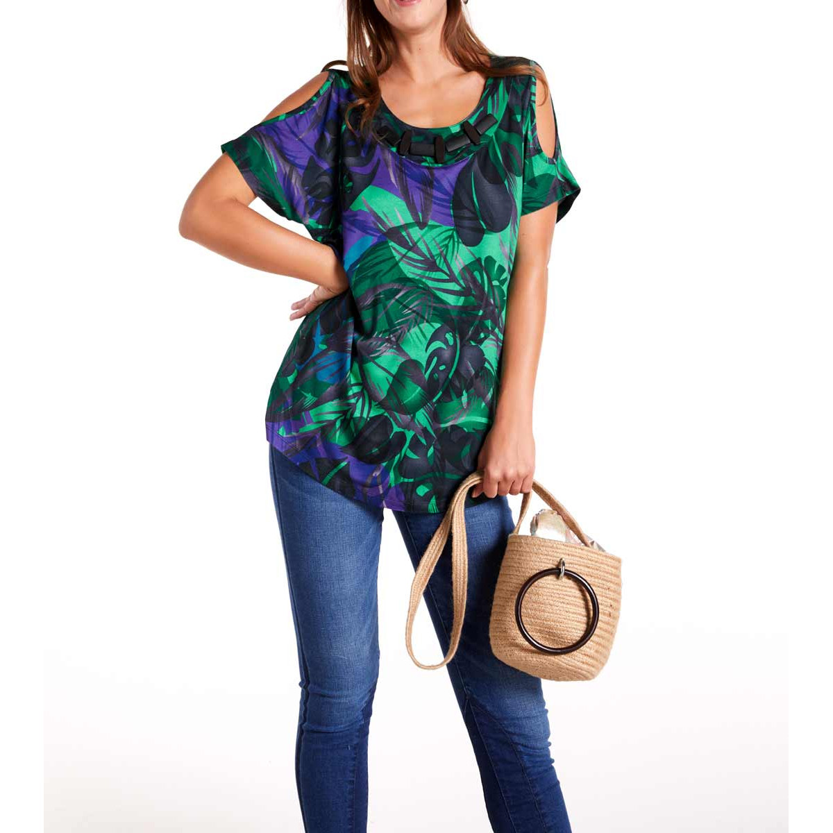 Designer-Druckshirt m.Schmuckelement bunt
