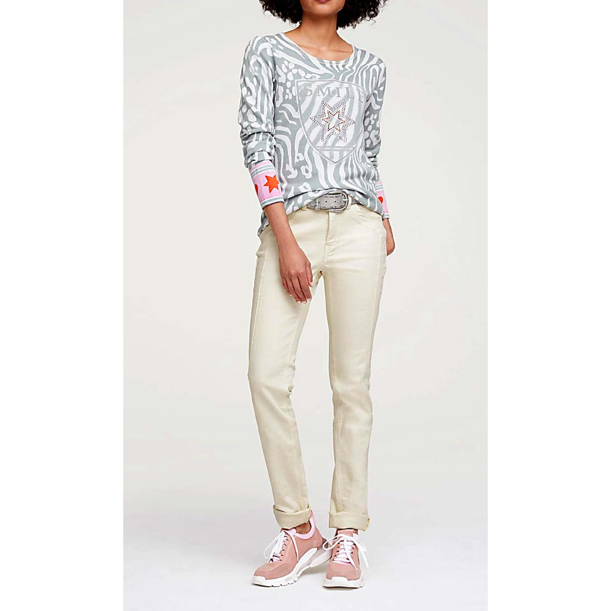 Designer-Druckpullover m. Strass bunt