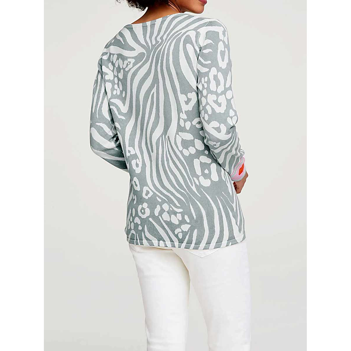 Designer-Druckpullover m. Strass bunt