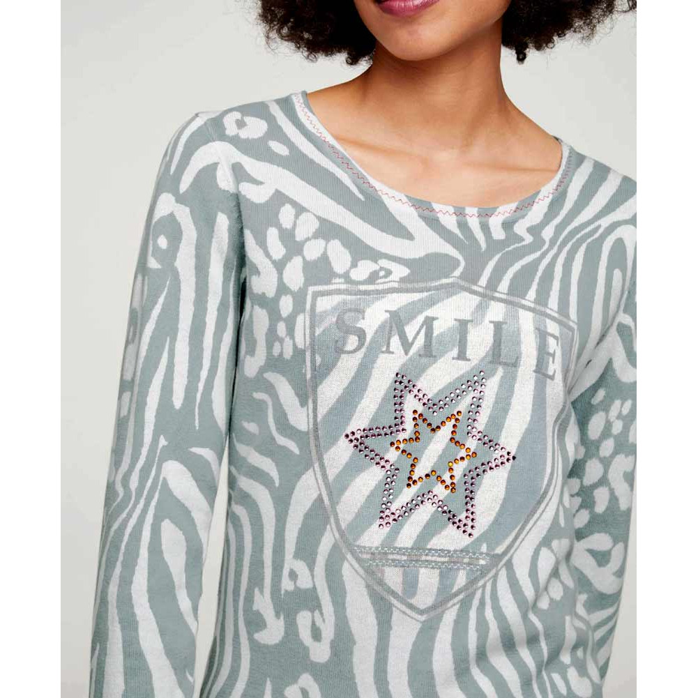 Designer-Druckpullover m. Strass bunt