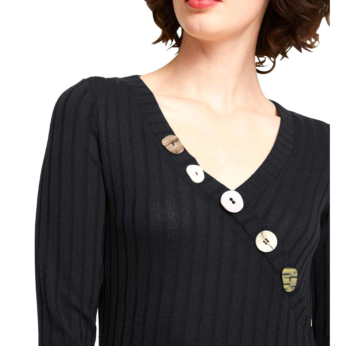 Designer-Rippenshirt m.Knöpfen schwarz