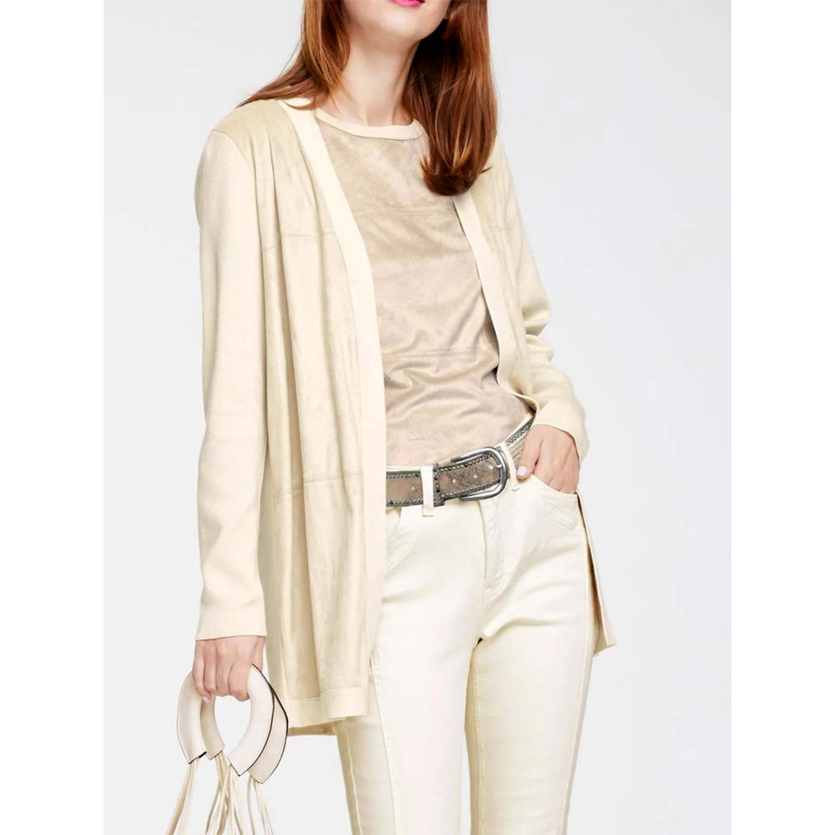 Patch-Velourslederimitat-Strick-Jacke sand