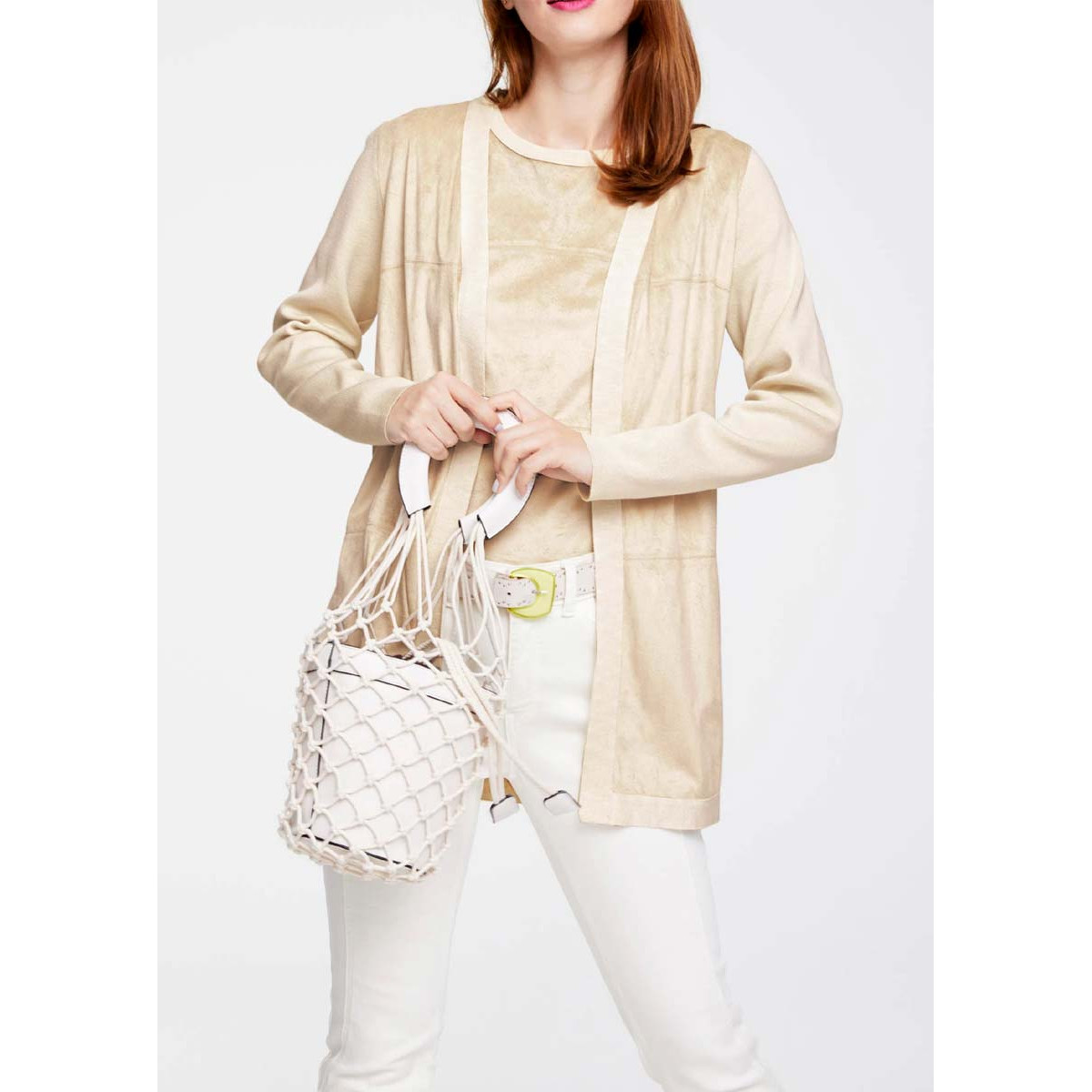 Patch-Velourslederimitat-Strick-Jacke sand