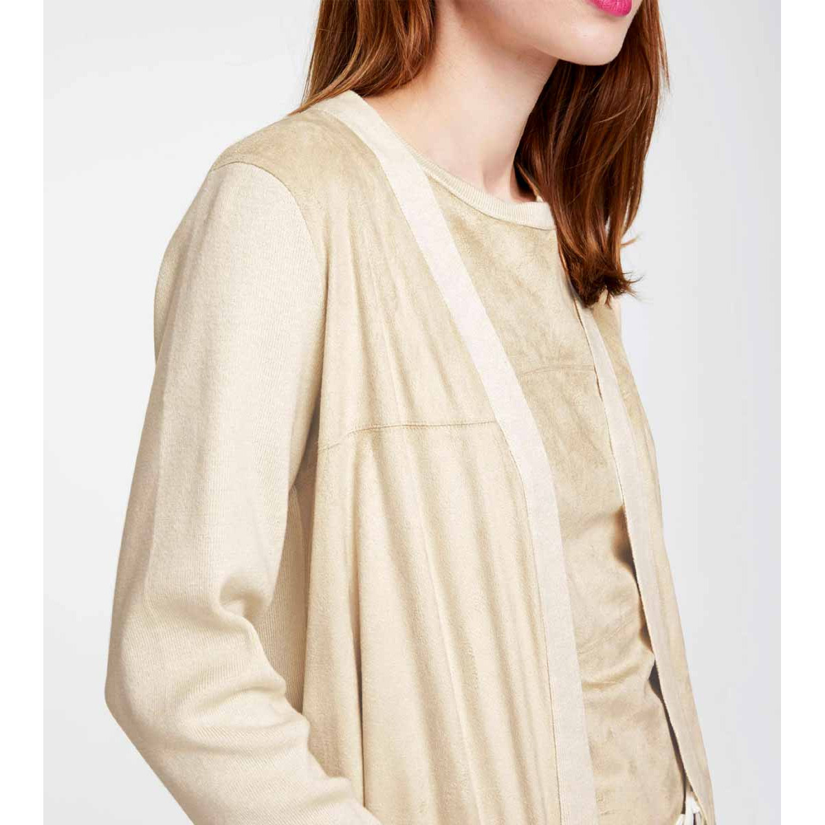Patch-Velourslederimitat-Strick-Jacke sand