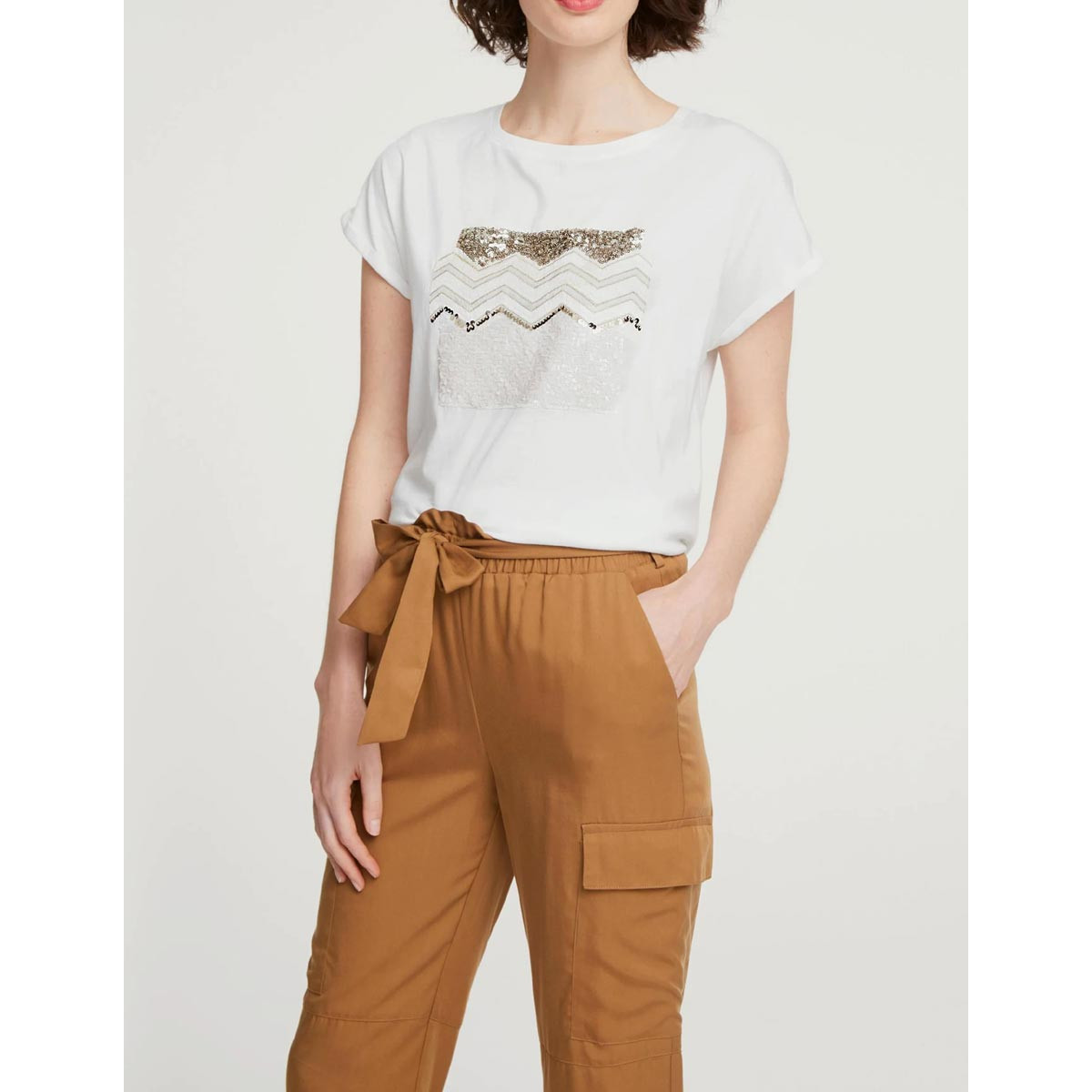 Designer-Shirt m.Paillettenstickerei offwhite