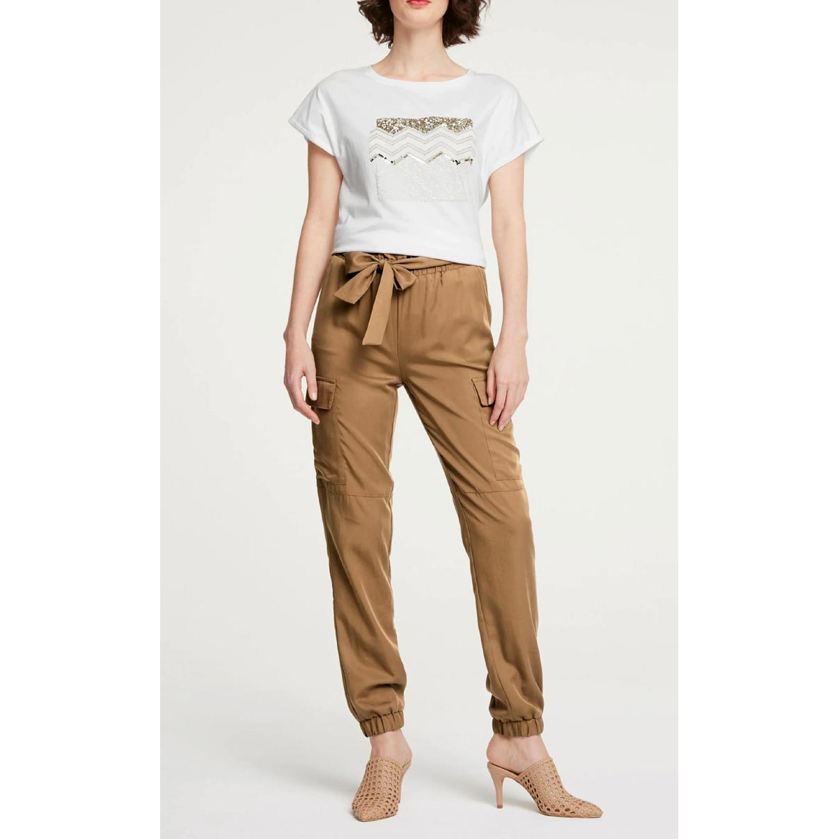 Designer-Shirt m.Paillettenstickerei offwhite