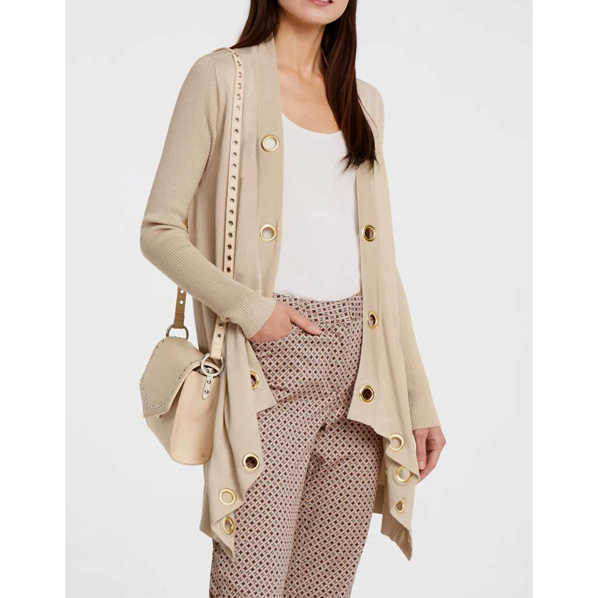 Designer-Feinstrickjacke m. Ösen beige