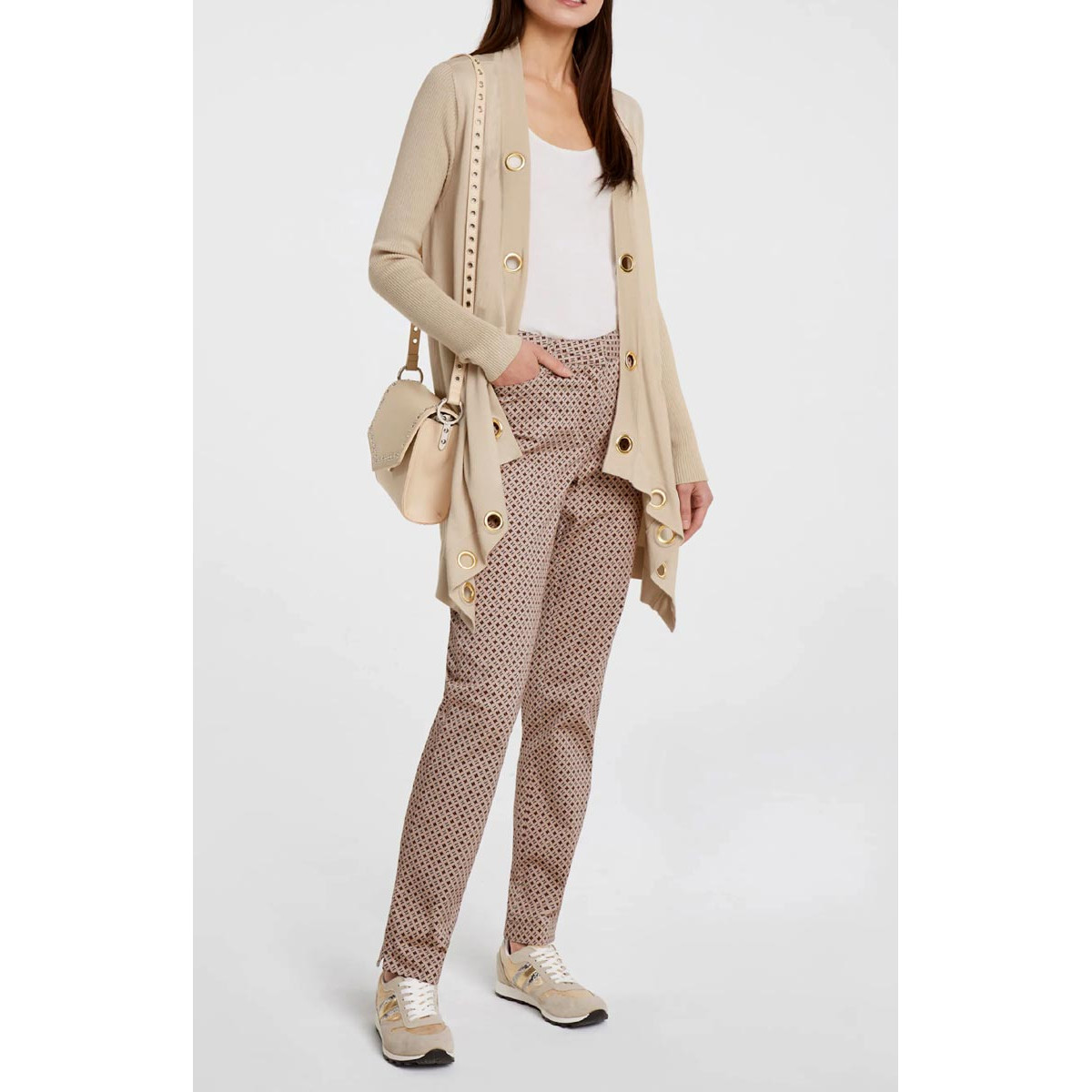 Designer-Feinstrickjacke m. Ösen beige