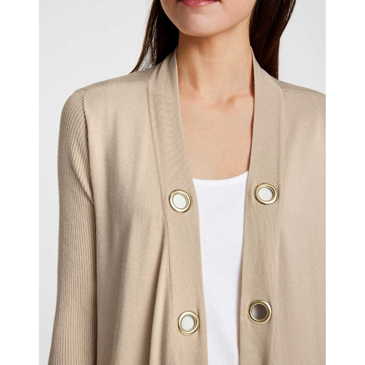 Designer-Feinstrickjacke m. Ösen beige