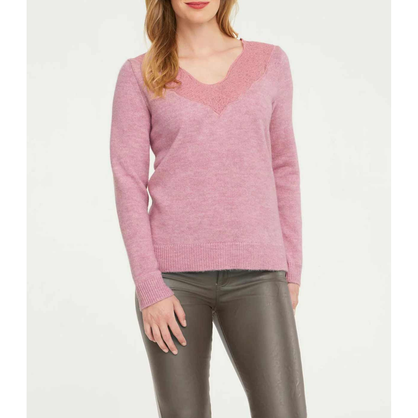 Designer-Pullover m. Spitze rosenholz