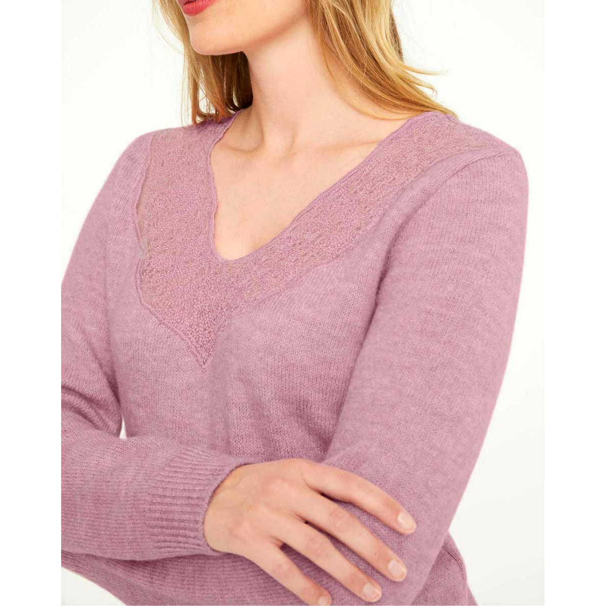 Designer-Pullover m. Spitze rosenholz