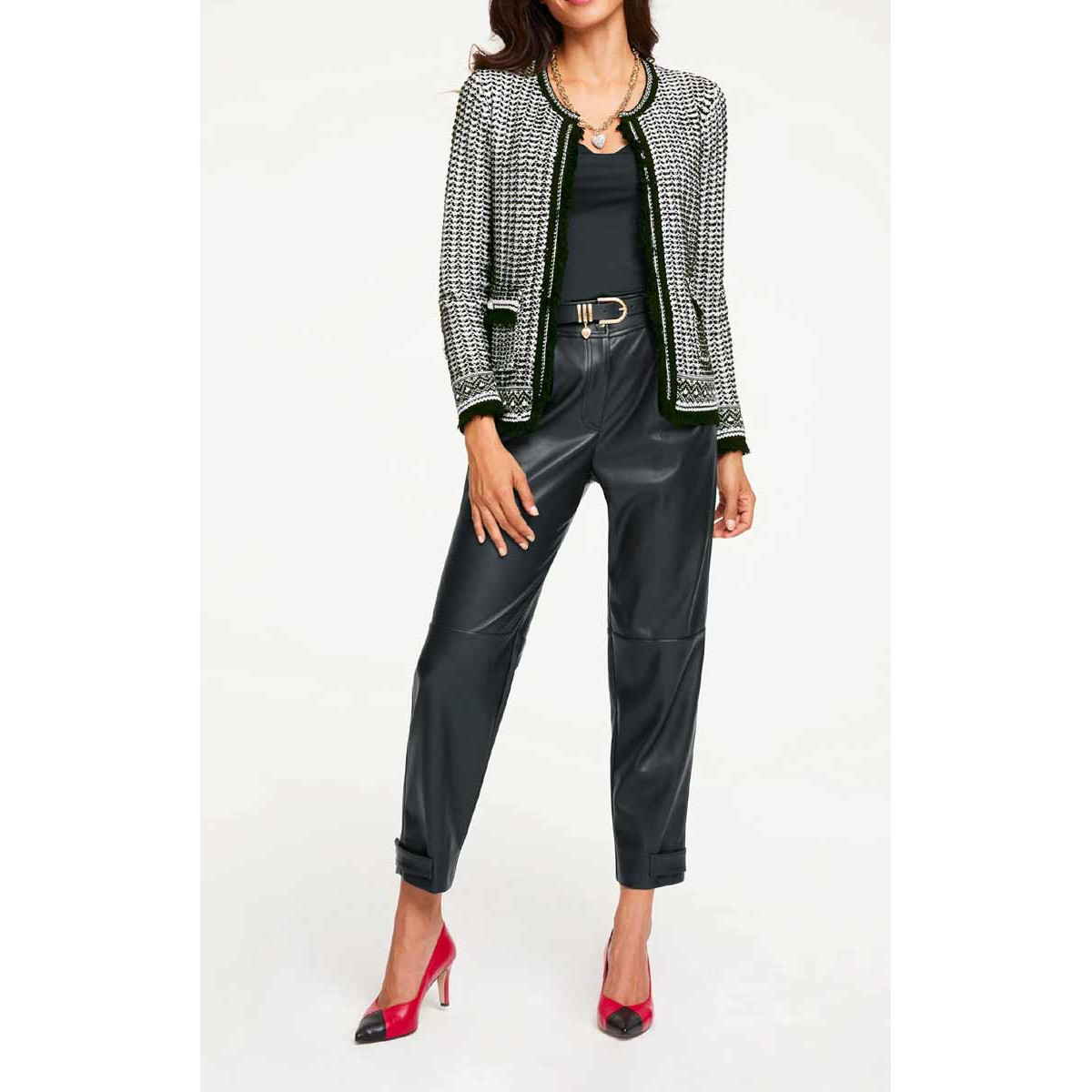 Designer-Strickjacke schwarz-ecru