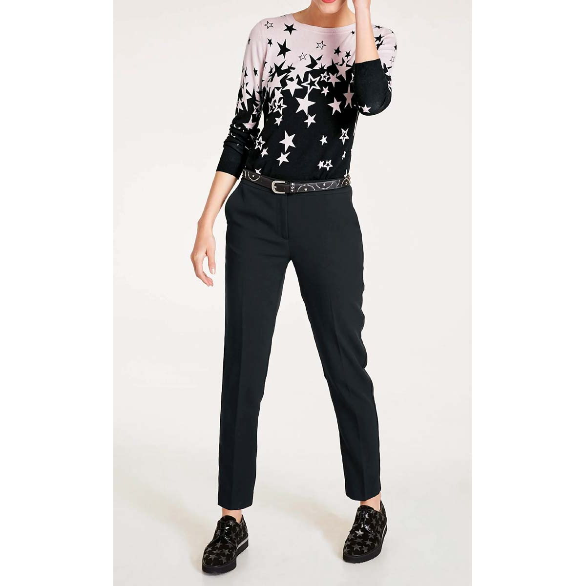 Designer-Druckpullover schwarz-rosé