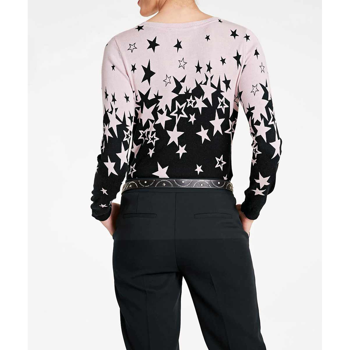 Designer-Druckpullover schwarz-rosé