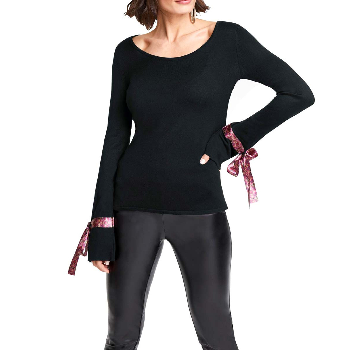 Designer-Pullover m. Schleifen schwarz