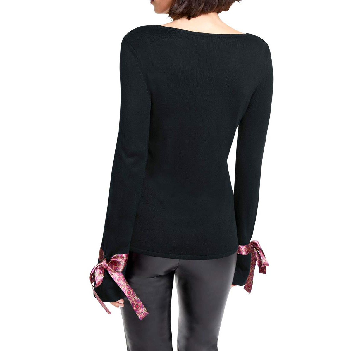 Designer-Pullover m. Schleifen schwarz