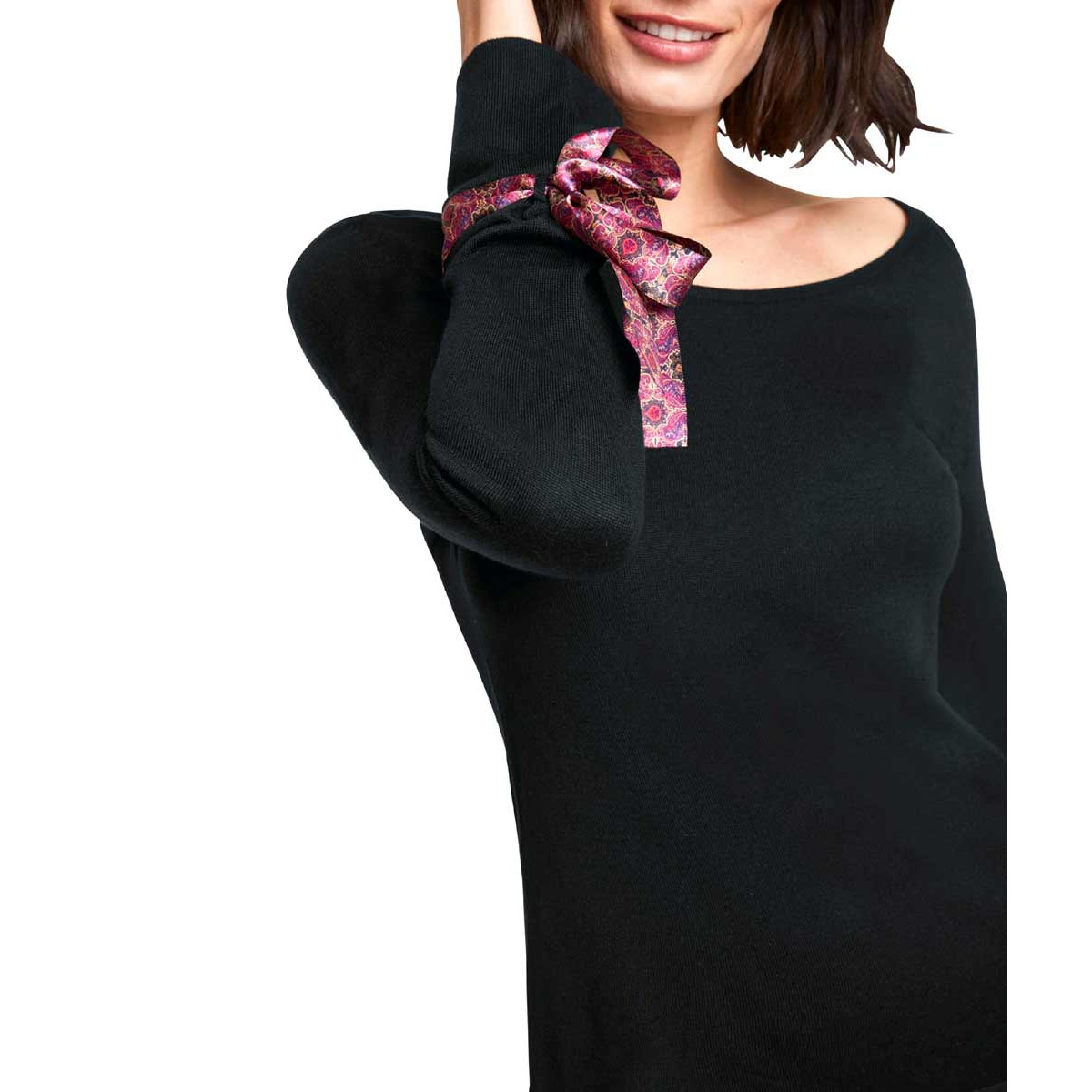 Designer-Pullover m. Schleifen schwarz