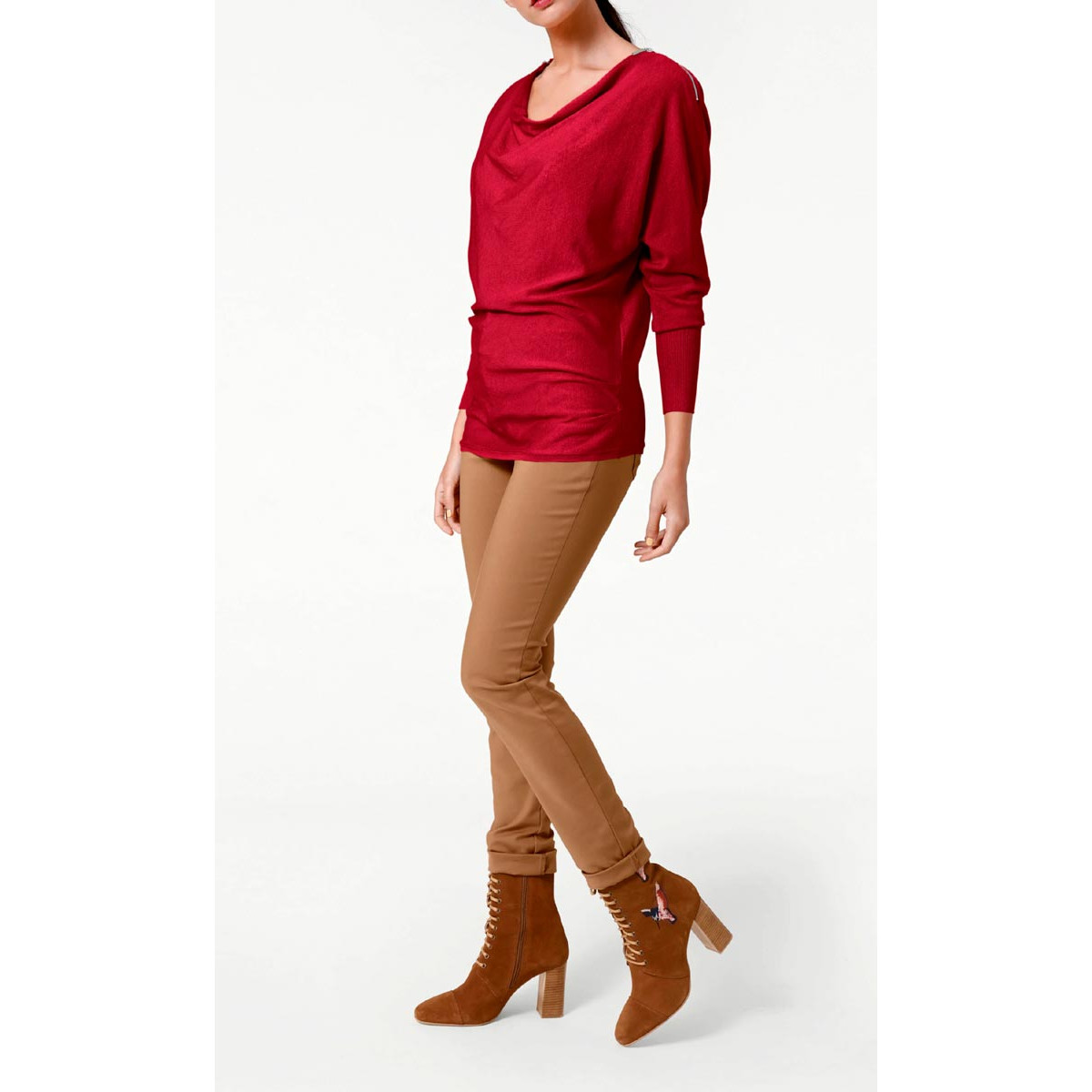 Designer-Reißverschlußpullover rot