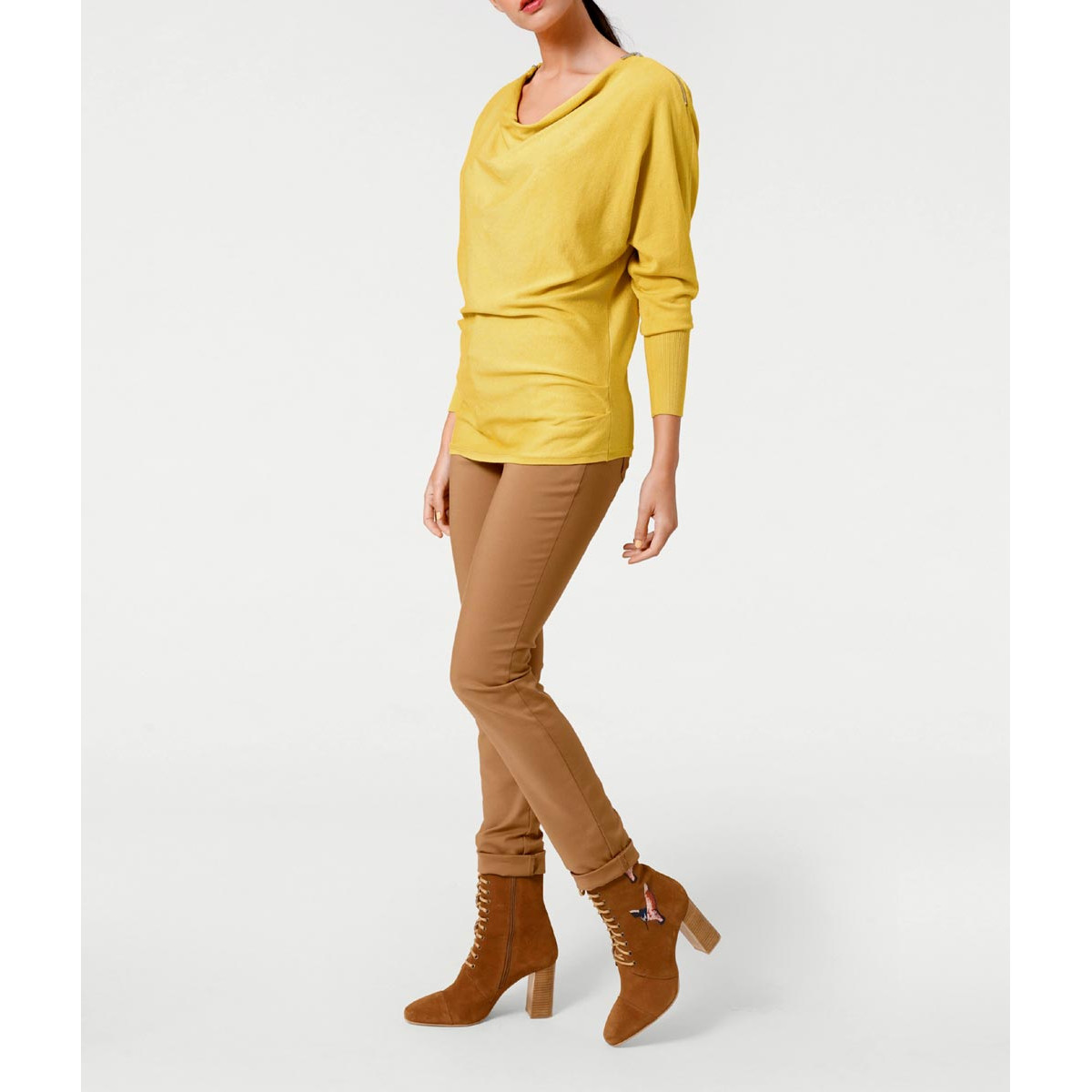 Designer-Reißverschlußpullover gelb
