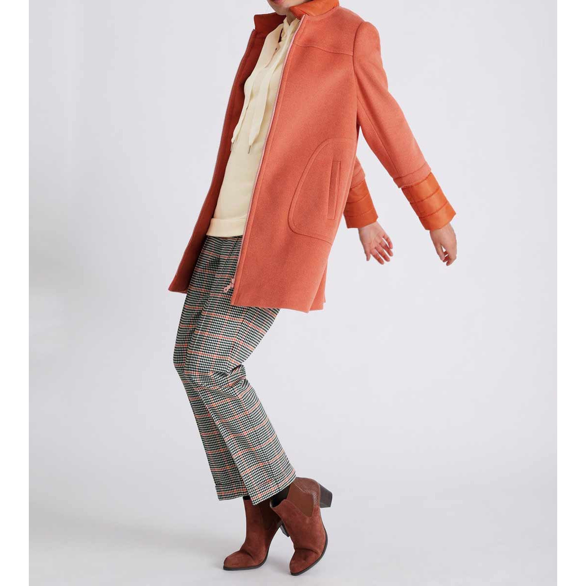 Designer-Wollmantel m. Stepp koralle
