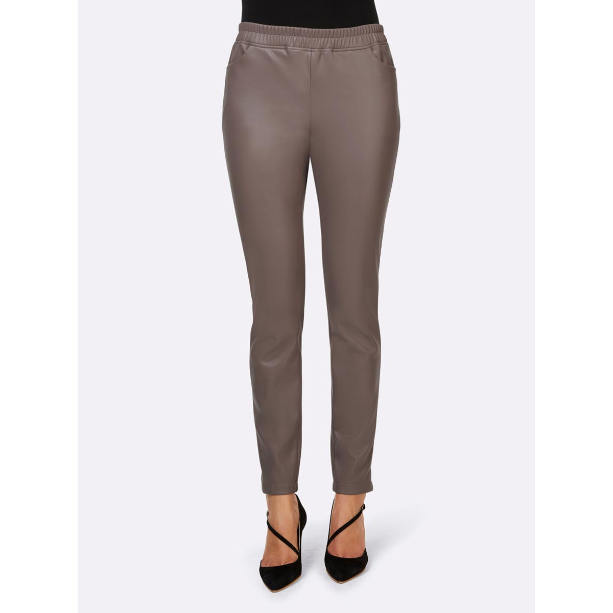 Designer-Leggings in Leder-Optik taupe