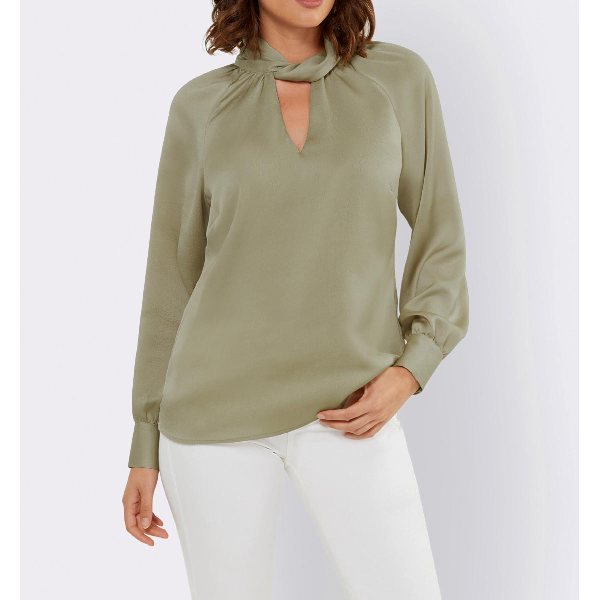 Designer-Bluse m. Stehkragen schlamm