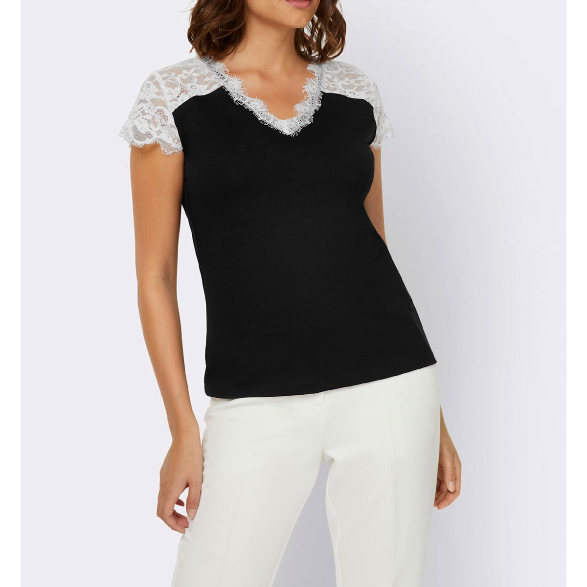 Designer-Spitzenshirt schwarz-ecru