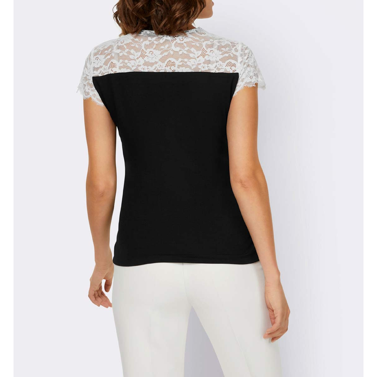Designer-Spitzenshirt schwarz-ecru