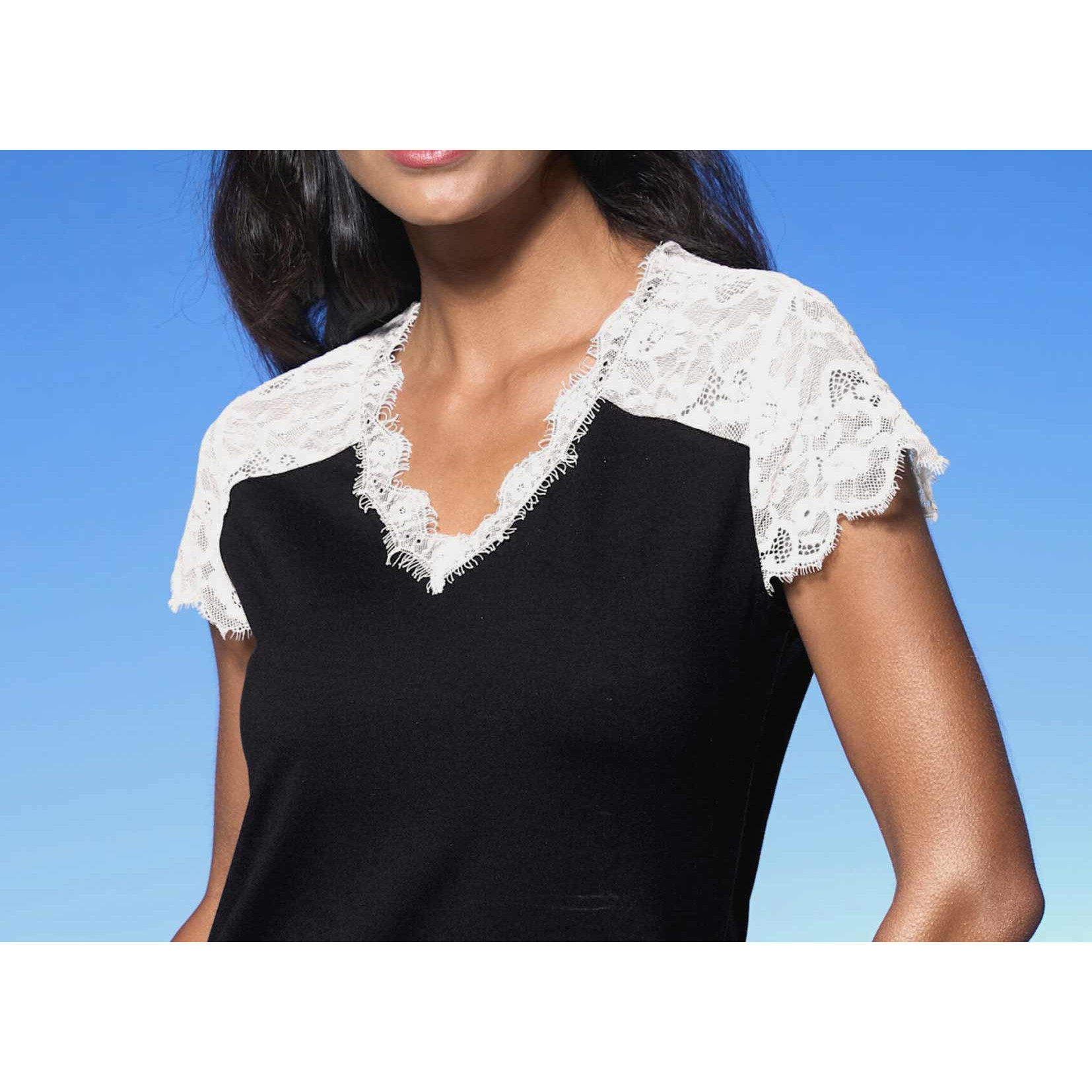 Designer-Spitzenshirt schwarz-ecru