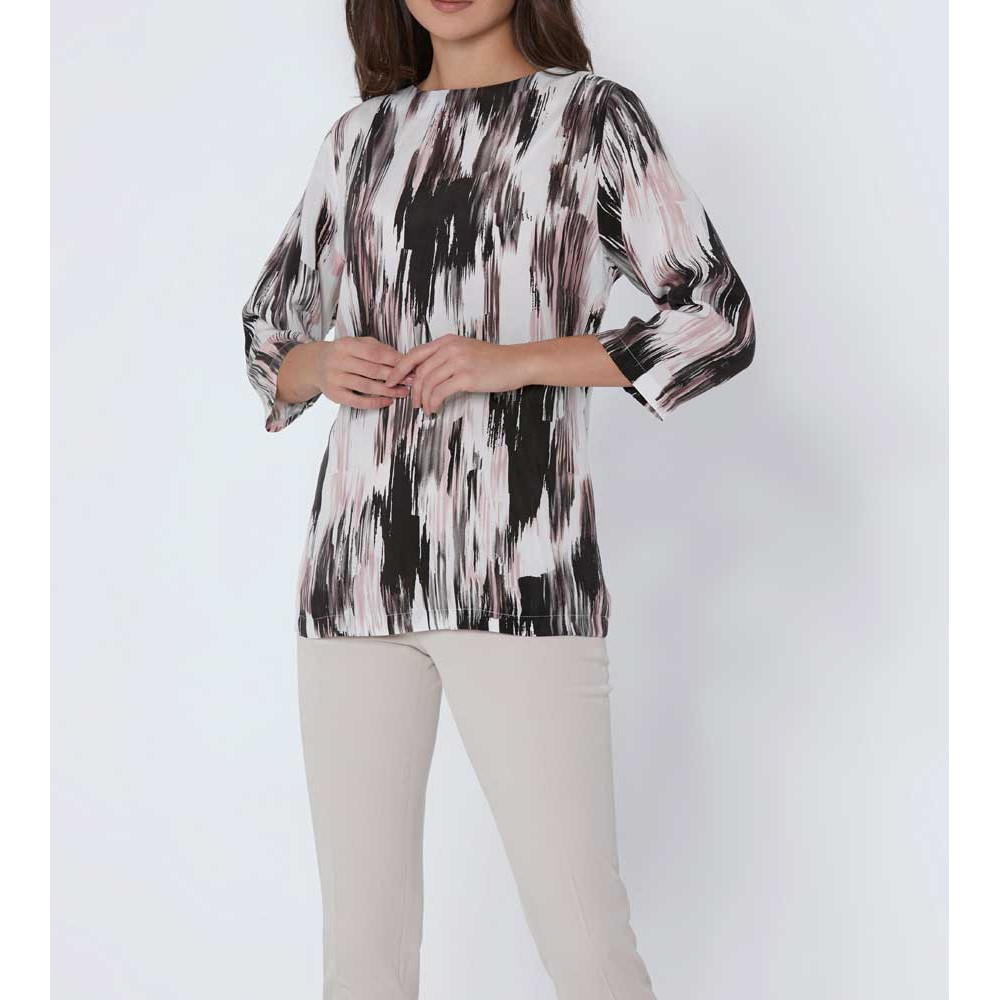 Druckbluse rosé-schwarz-bedruckt
