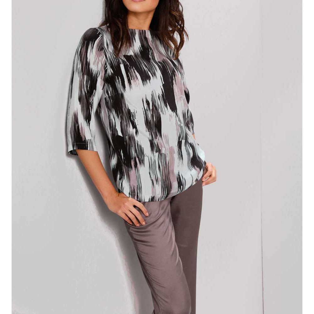 Druckbluse rosé-schwarz-bedruckt