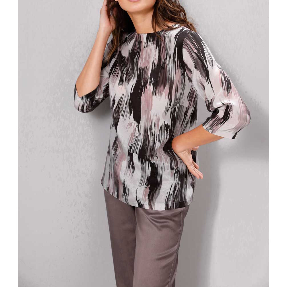 Druckbluse rosé-schwarz-bedruckt