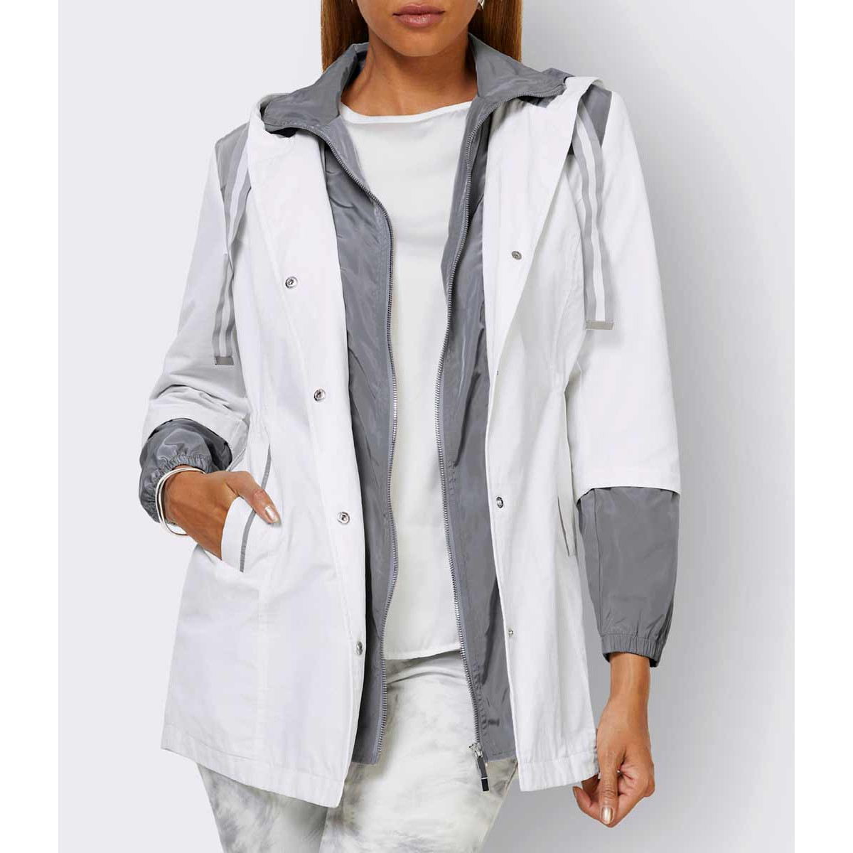 2-in-1-Look-Jacke weiß-steingrau
